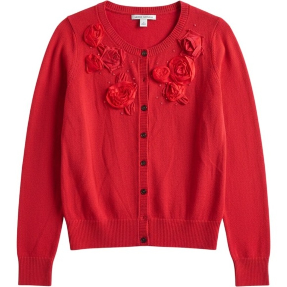 Banana Republic Red Merino Wool Blend Cardigan Sweater Rose Embellishment Size S